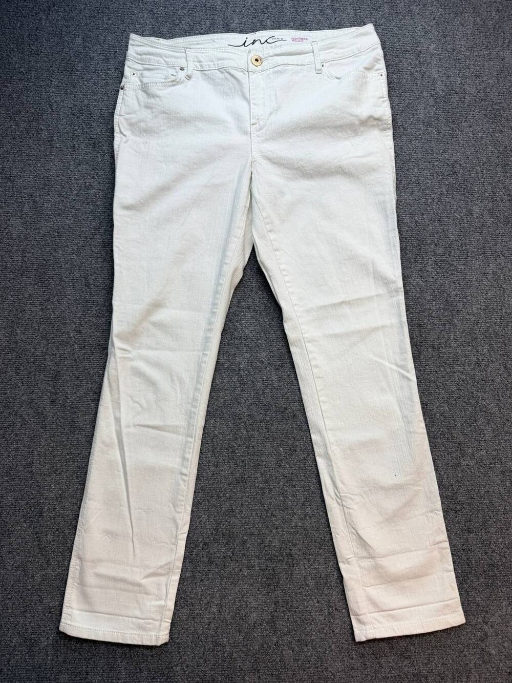 INC International Concepts Women's Boyfriend Jeans Size 12 White Stretch
